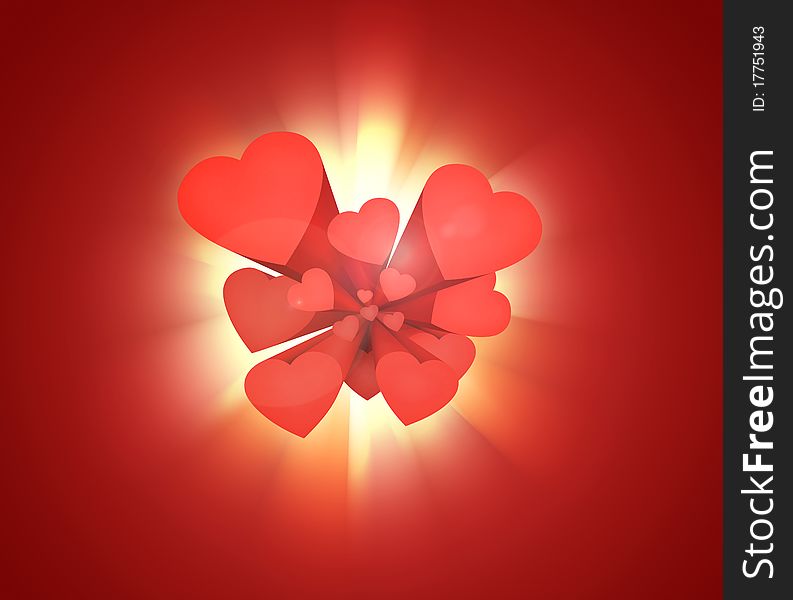 Red hearts on red background