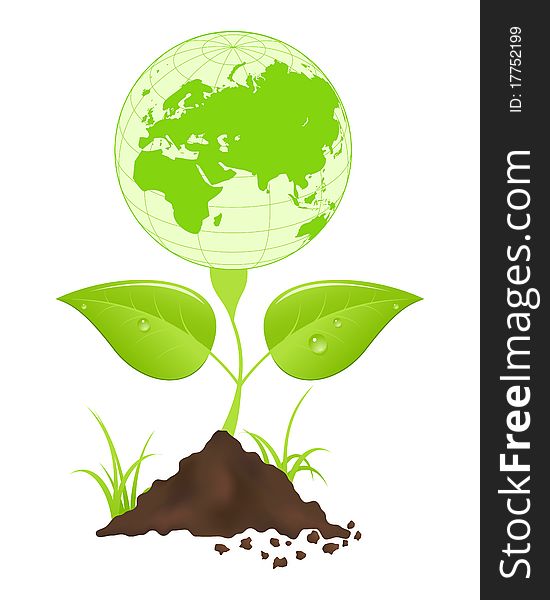 Symbolic image with green earth globe and leaves. Vector illustration. Symbolic image with green earth globe and leaves. Vector illustration.