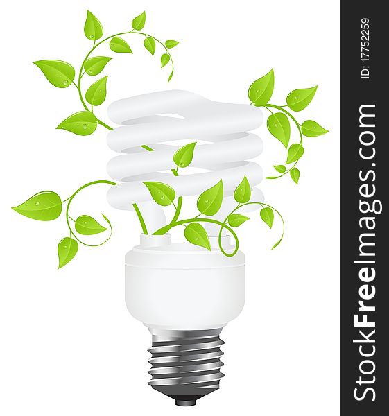 Floral power saving lamp. Isolated on white background. Vector illustration.