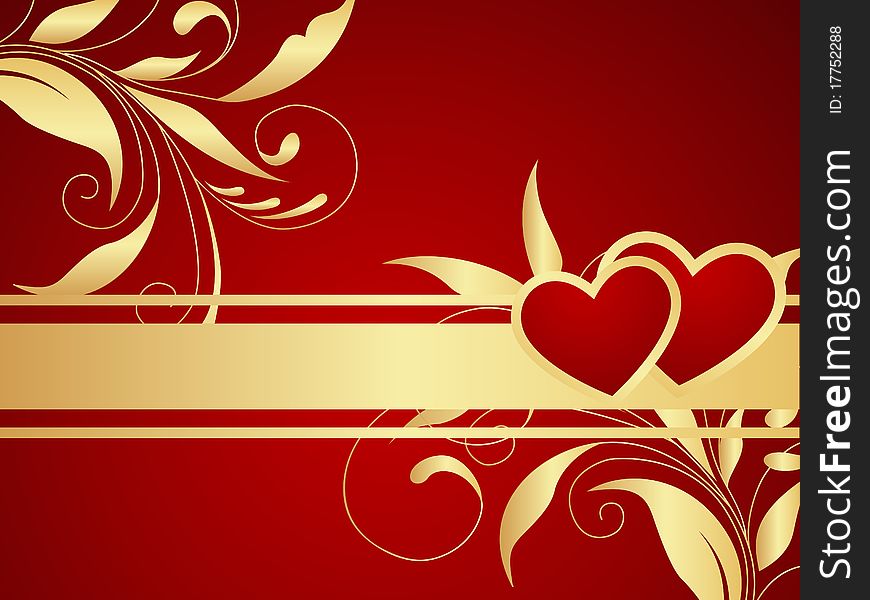 Red  Valentine background. Floral branch pattern.