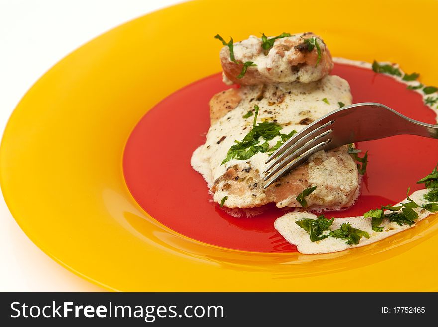 Grilled Salmon With Cream Sauce And Parsley