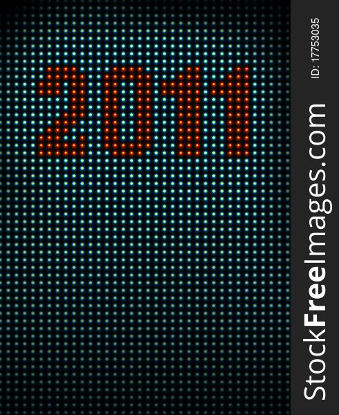 The wall of glowing led lights showing red numbers 2011. The wall of glowing led lights showing red numbers 2011