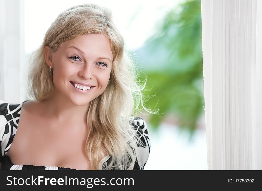 High key portrait of young beautiful woman  in summer environment. High key portrait of young beautiful woman  in summer environment