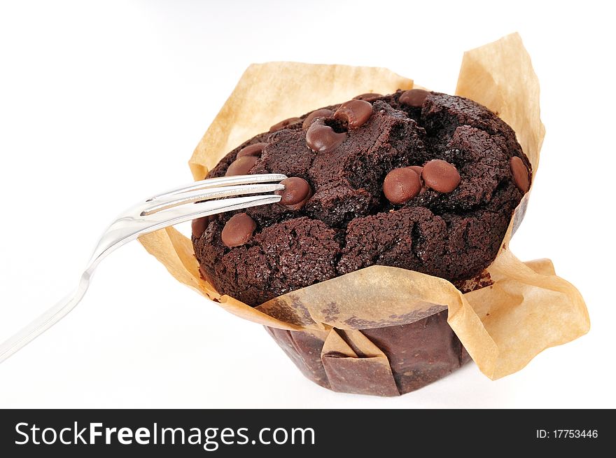 Chocolate muffin and a fork