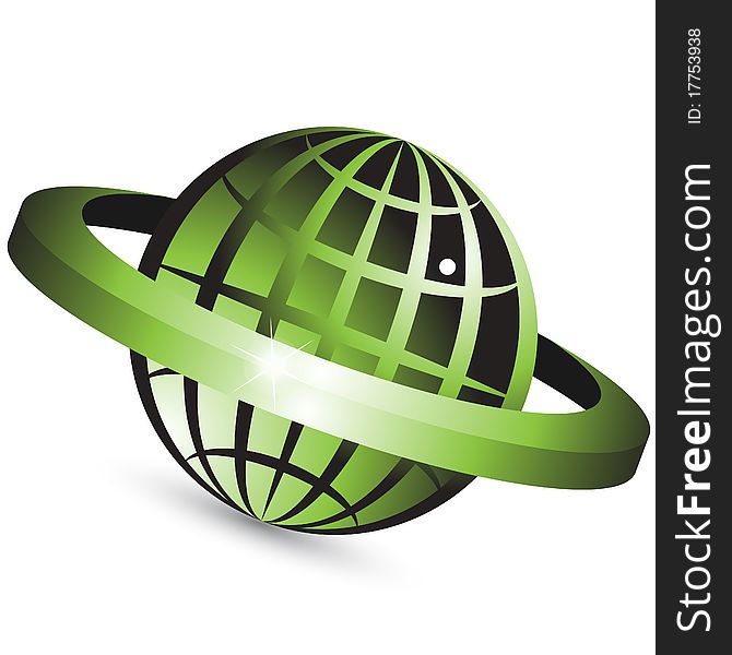 Illustration, abstract green globe on black background