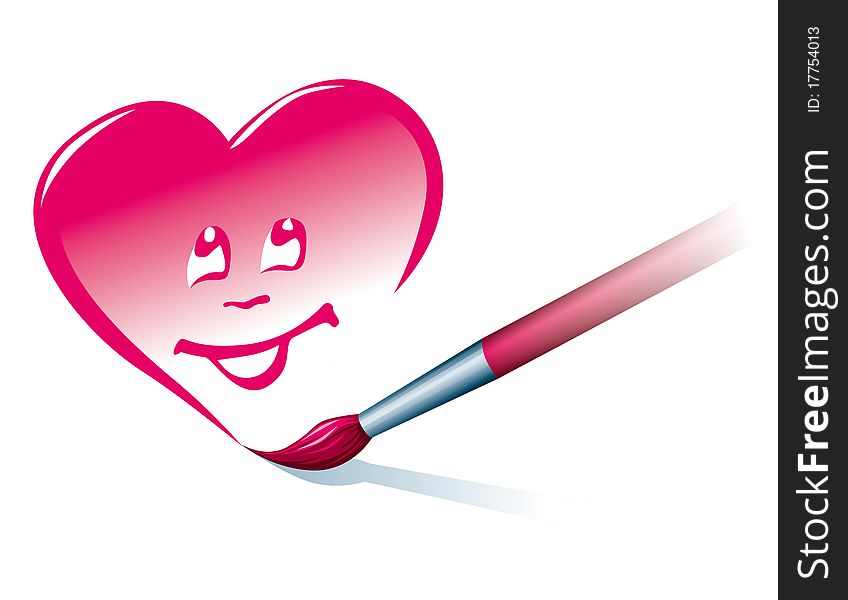 A Valentine smile-heart, painted by paintbrush. A Valentine smile-heart, painted by paintbrush