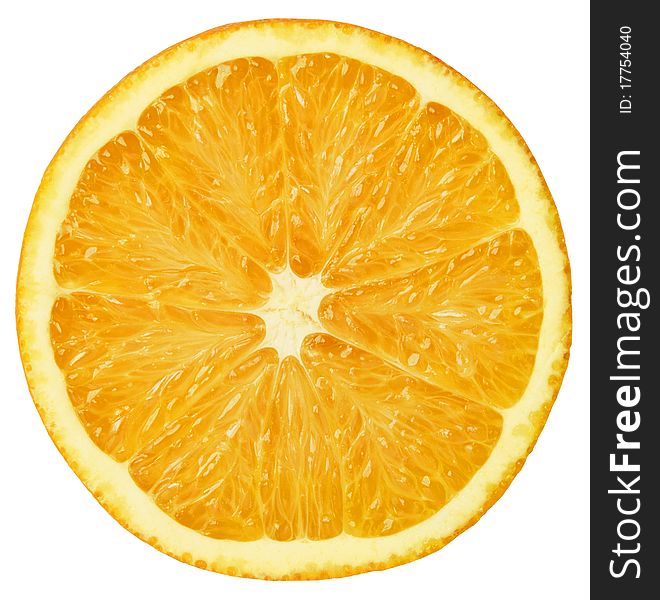 Macro of orange isolated on white background