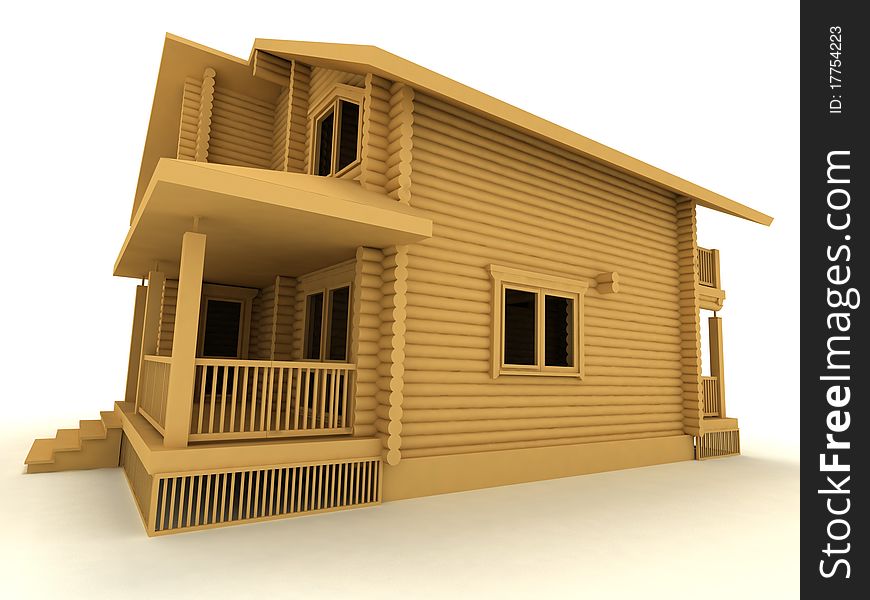 Wooden house on a white background