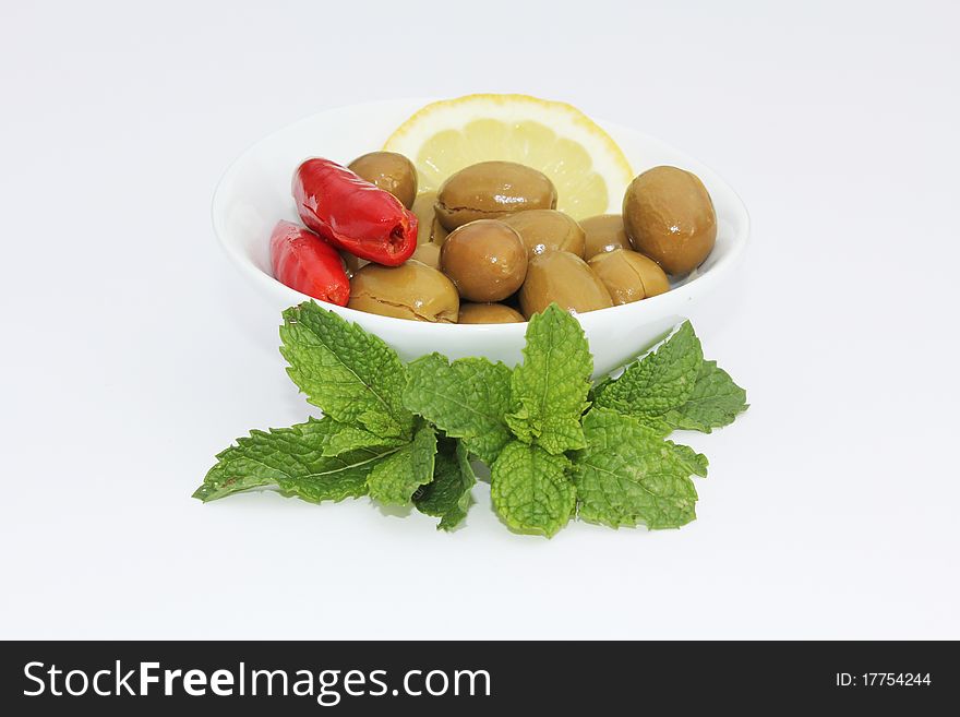 Green Olives with Chilli, Mint and Lemon