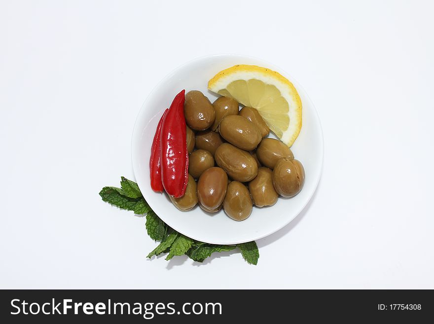 Green Olives with Chilli, Mint and Lemon