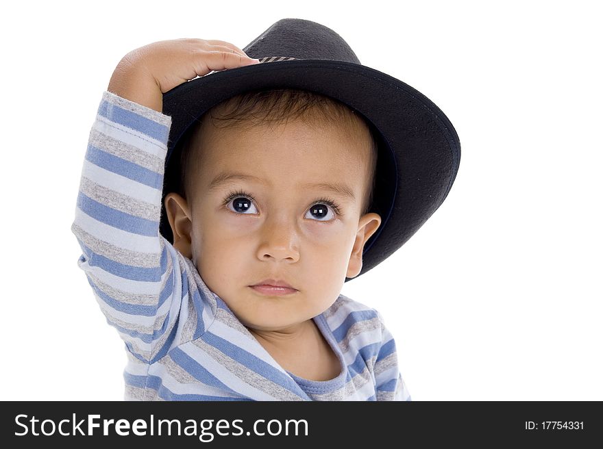 Cute little boy with hat, isolated on white background