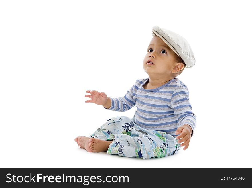 Cute little boy with cap, isolated on white background