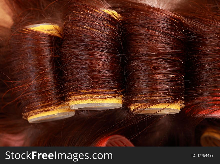 Close-up of curlers in hair