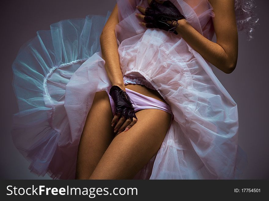 Woman in colorful  tutu covering her body
