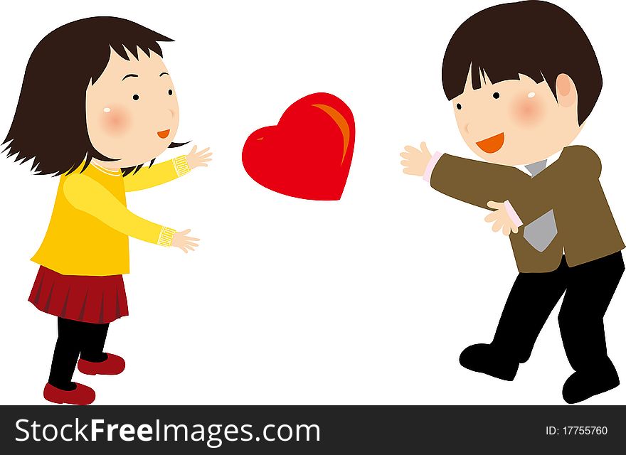 illustration of Boy and girl and a big red heart