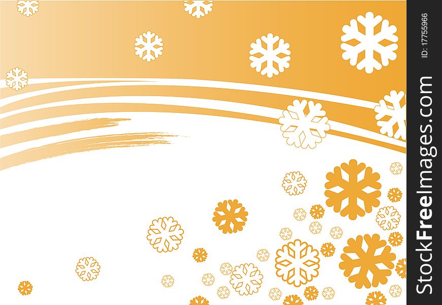 Abstract orange background with snowflakes and  stripes. Abstract orange background with snowflakes and  stripes