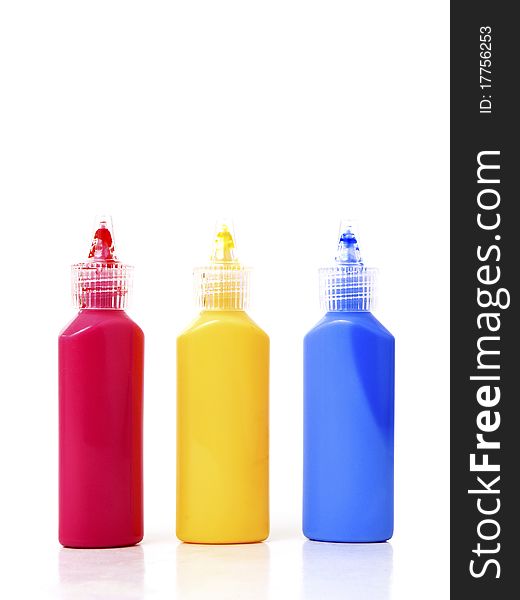 Bottles with colors isolated on white background. Bottles with colors isolated on white background