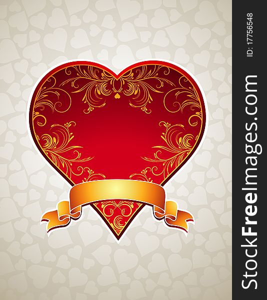 Lovely red heart with golden ribbon, illustration. Lovely red heart with golden ribbon, illustration