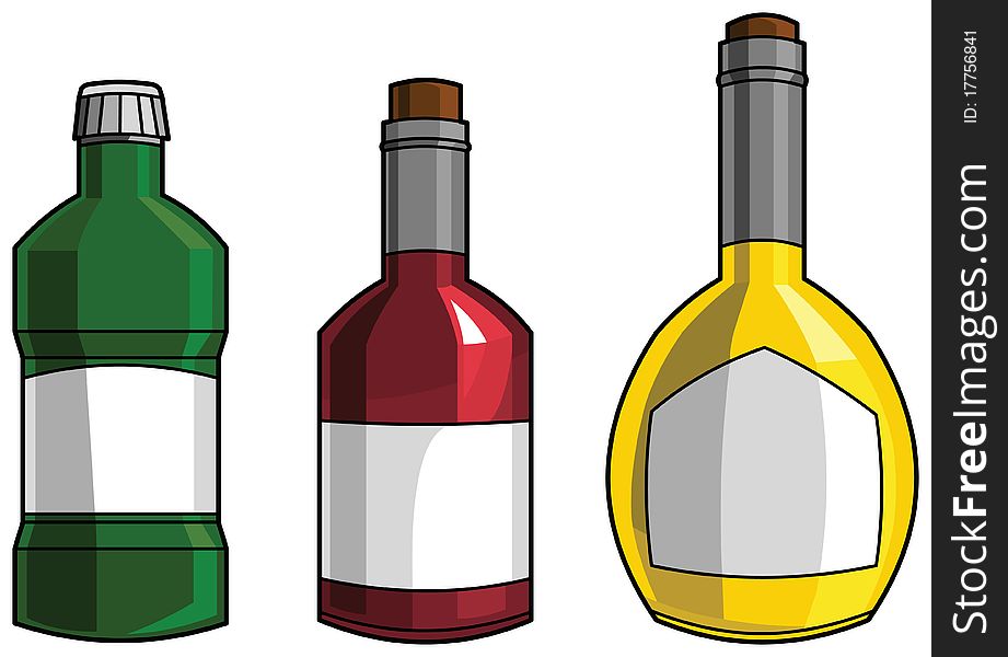 Three bottles on white background.