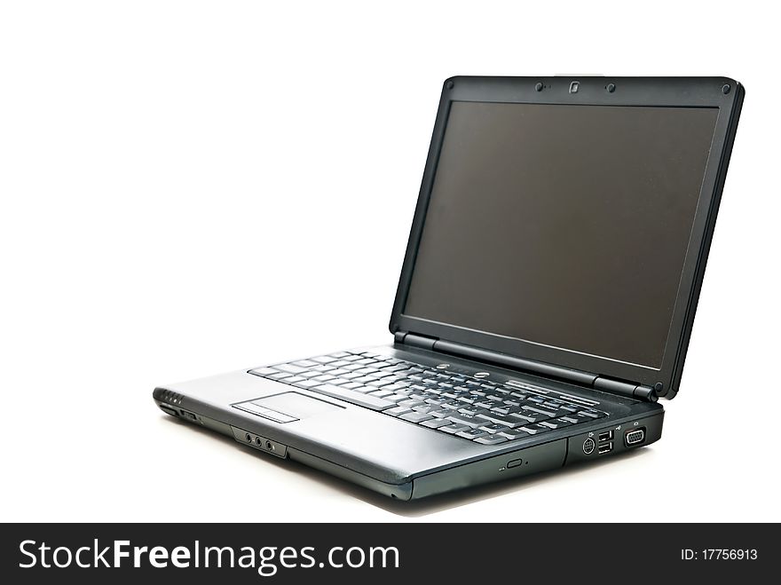 Modern black open laptop isolated on white