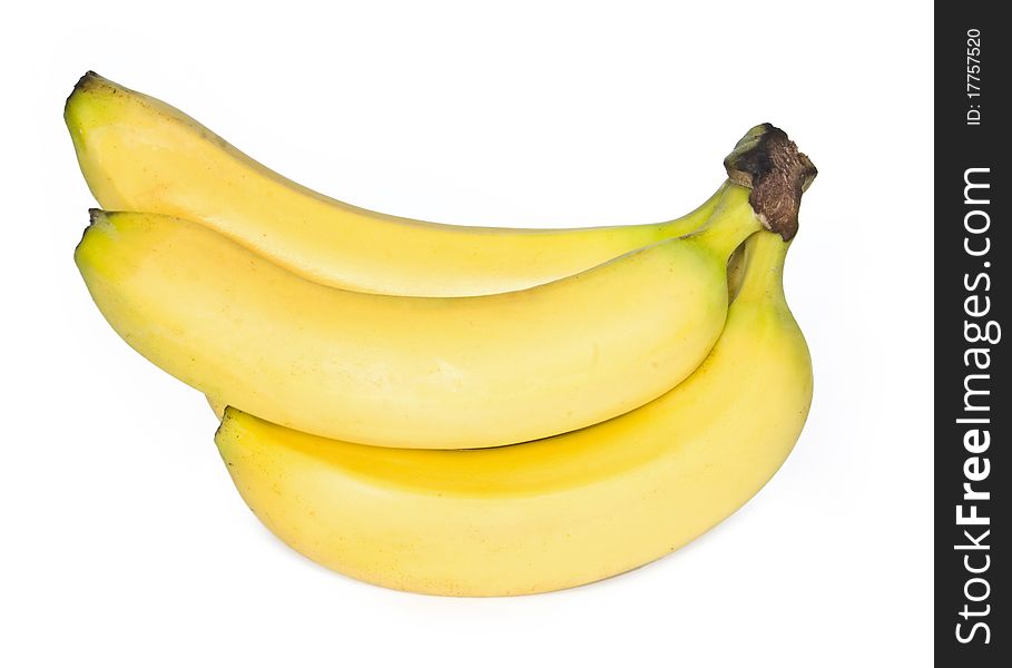 Bunch of ripe yellow bananas on white background