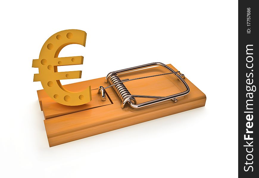 Euro in the form of cheese in a mousetrap