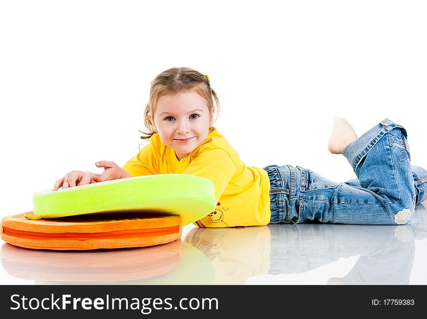 Beautiful Baby Girl  Lying On A Pillow