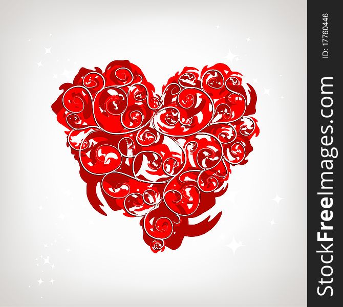 Heart shape, floral ornament for your design, illustration