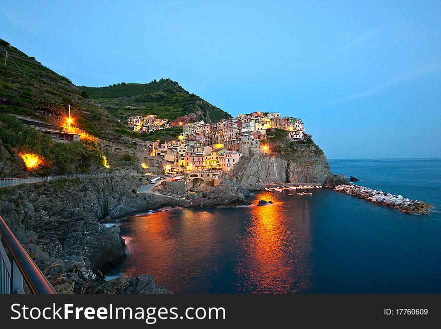 Small Town Manarola (Cinque Terre, Italy) after the sunset. Small Town Manarola (Cinque Terre, Italy) after the sunset