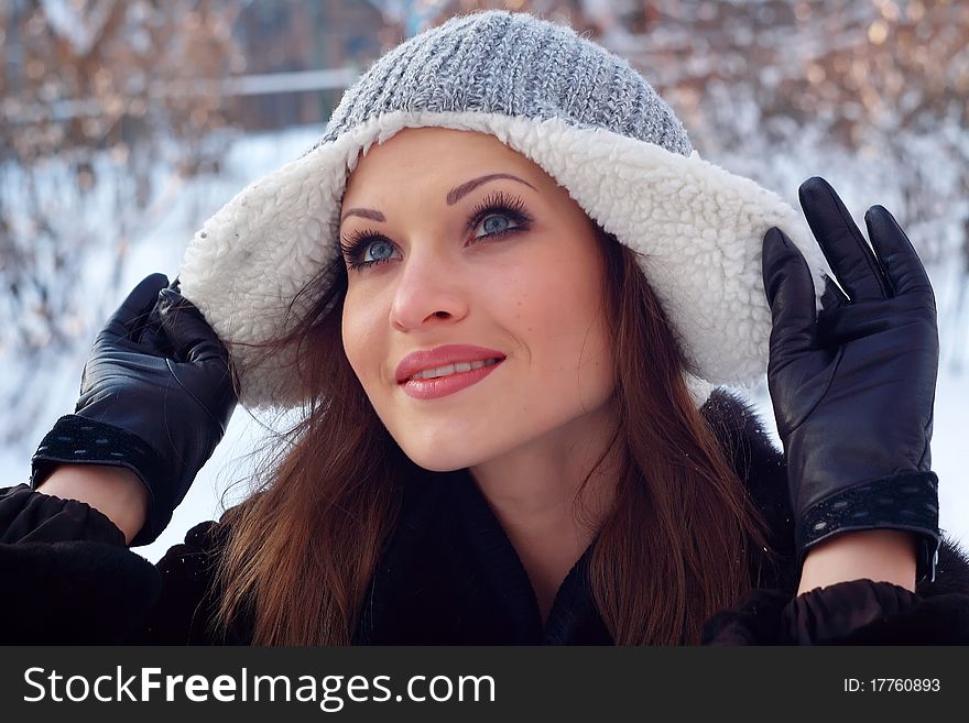 Girl In Hat And Black Gloves