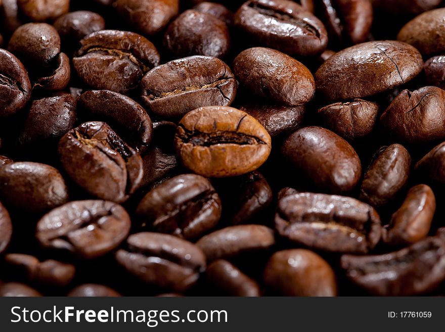 Close up view of some coffee beans