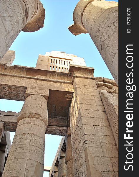 Stone pillars of Karnak temple in Egypt