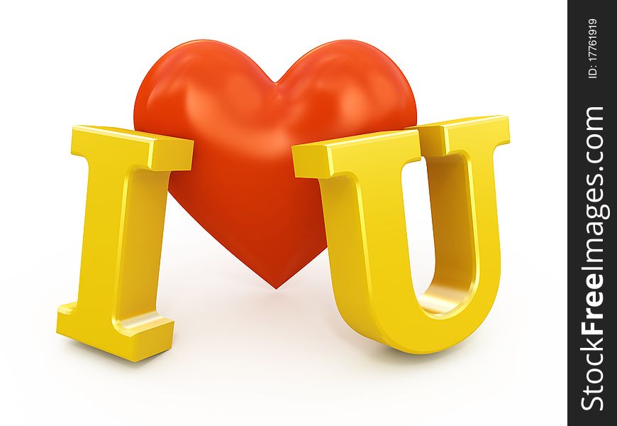 Red heart with I love you sign isolated on white.