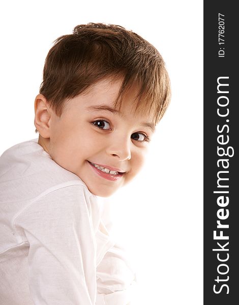 Portrait of happy sniling cute little boy isolated on white background. Portrait of happy sniling cute little boy isolated on white background