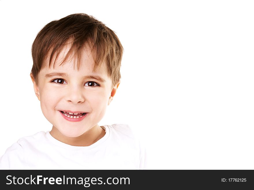 Portrait of happy joyful beautiful little boy isolated on white background. Portrait of happy joyful beautiful little boy isolated on white background