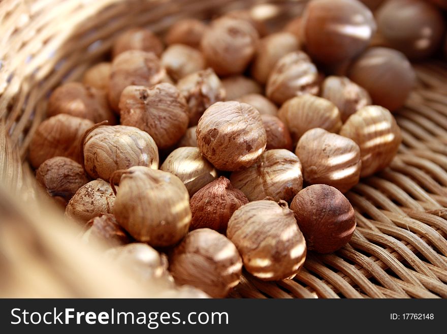 Many raw hazelnuts, without shells