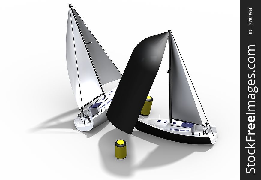 2 Sail Boats Match Racing, Black and white. 2 Sail Boats Match Racing, Black and white