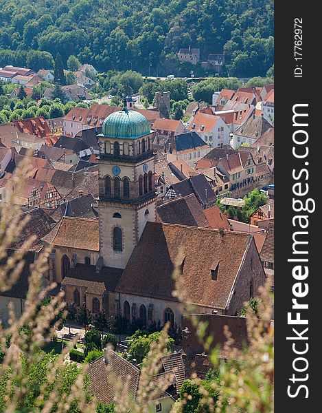 View from above of Kaysersberg church, Alsace, France