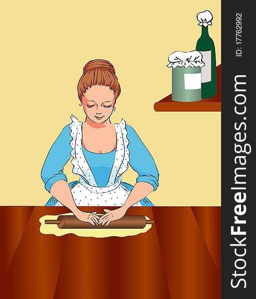 Cute housewife  prepares a pie