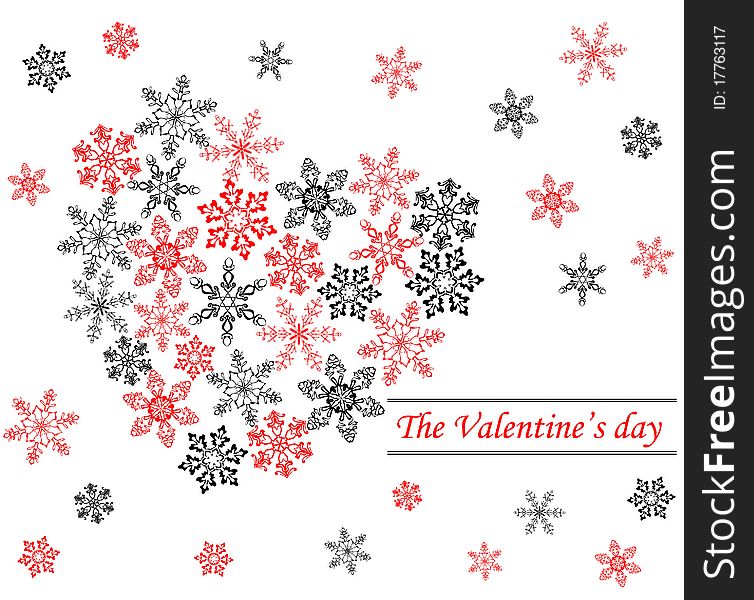 Heart from snowflakes. Valentine's day background.