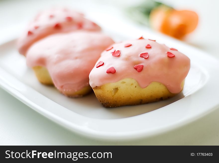 Heart shape cakes on plate