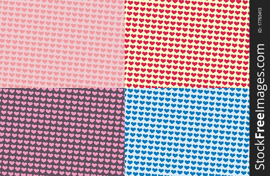 Set of four colored heart's backgrounds on the light and dark backdrops. Set of four colored heart's backgrounds on the light and dark backdrops.