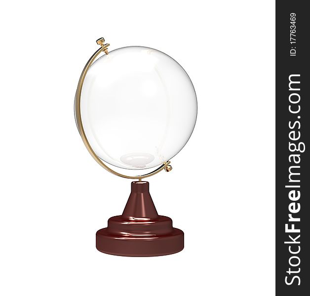 3d  globe glass in the gold holder. 3d  globe glass in the gold holder