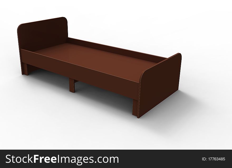 3d  wooden bed brown on a white background