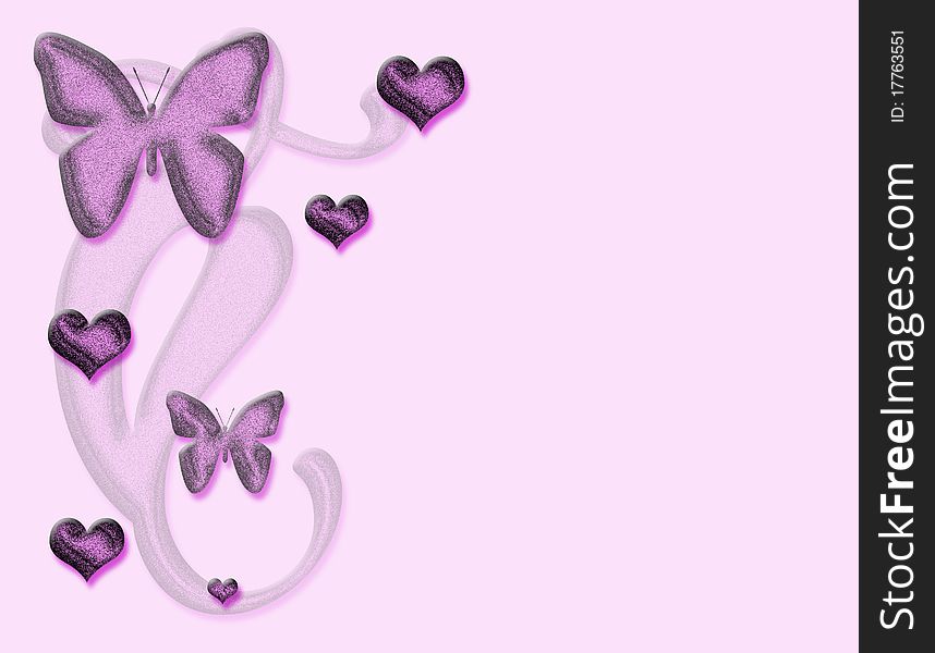 Valentine butterflys and hearts on a pink background