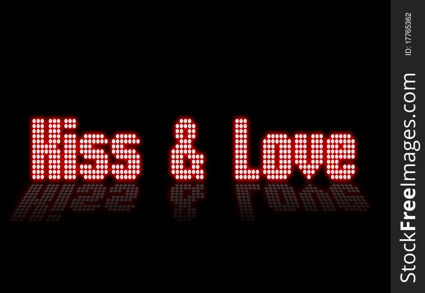 Illustration of the words love and kiss writing with light points. Illustration of the words love and kiss writing with light points