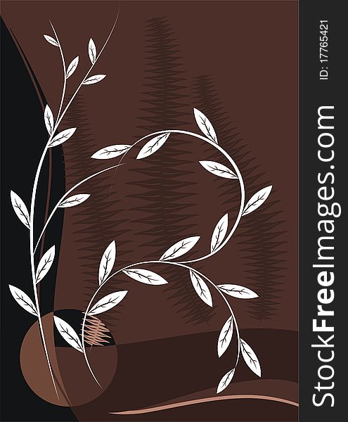 Floral ornament in the form of tree branches and ferns on a abstract brown background. Floral ornament in the form of tree branches and ferns on a abstract brown background
