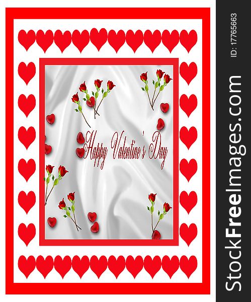 Red roses on a white satin background comprise this illustration. Red roses on a white satin background comprise this illustration