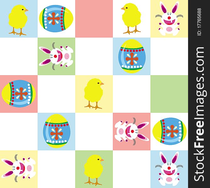 This image represents an Easter pattern with funny characters. This image represents an Easter pattern with funny characters