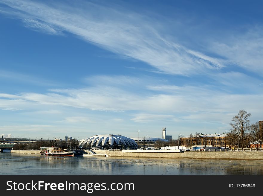 Moscow River and promenade on a clear winter day. Moscow, Russia